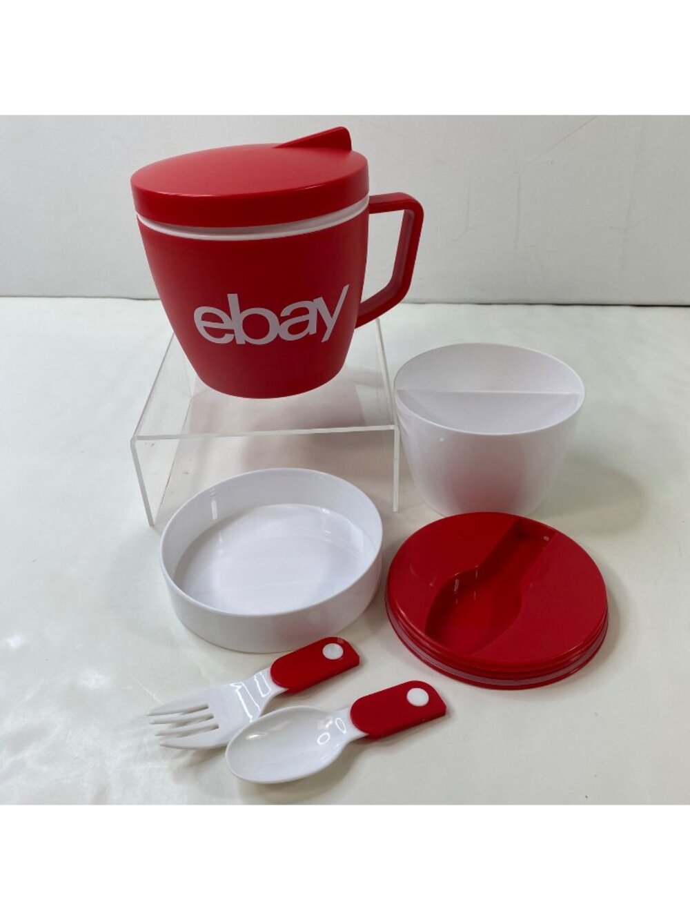 eBay Red White Stackable Lunch Box Set Mug Utensils eBayana